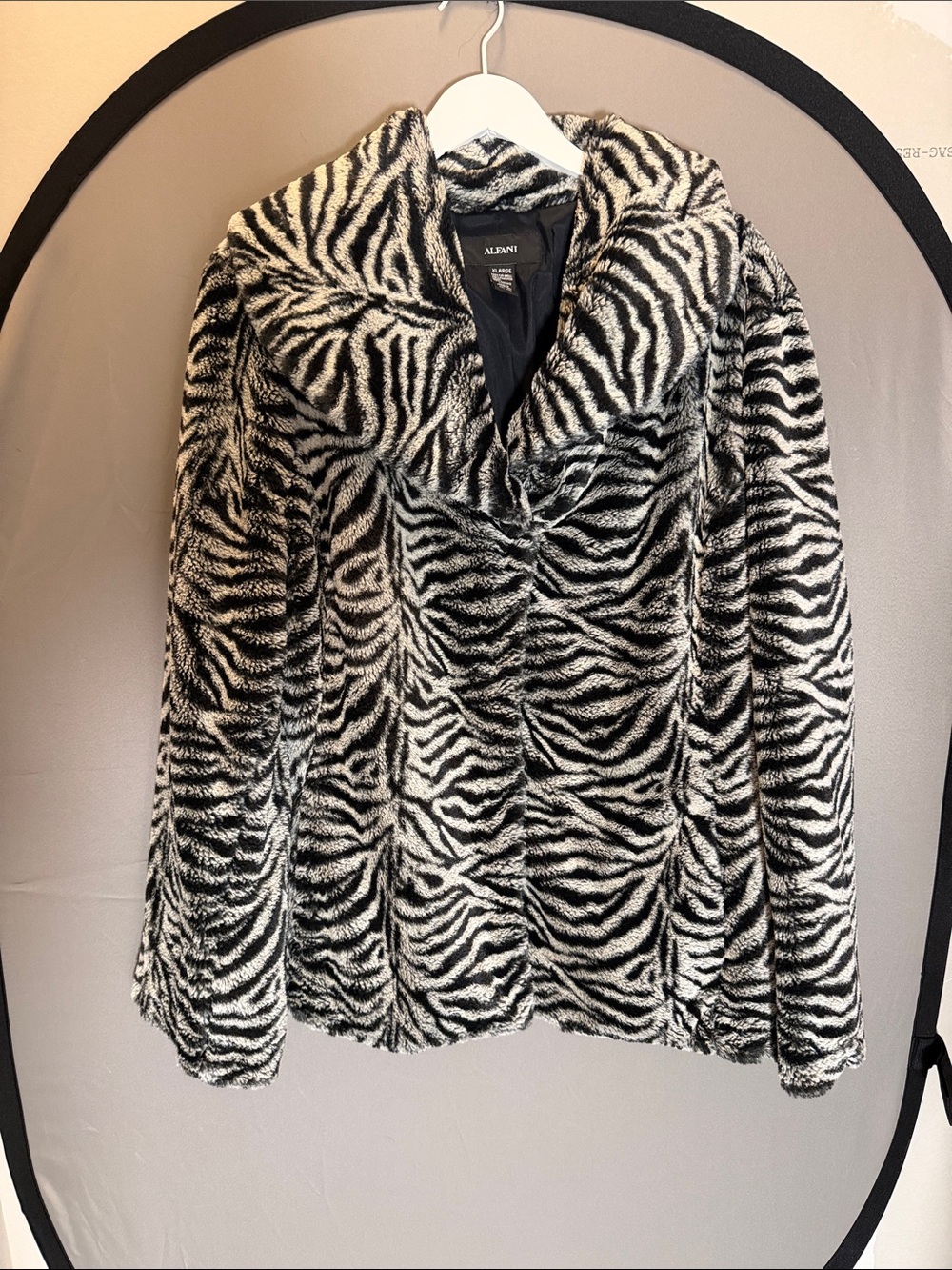 Alfani Black & White Faux-Fur Zebra-Print Coat